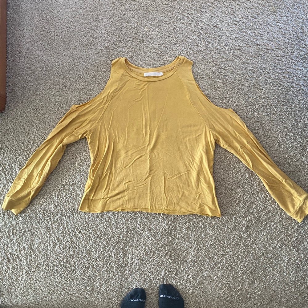 Double Zero Mustard Long Sleeve Cold Shoulder Top